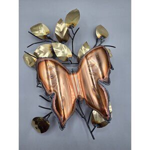 VTG 70's MCM Brutalist Copper Butterfly & Leaves Wall Art Copper Metal‎ Wall Art